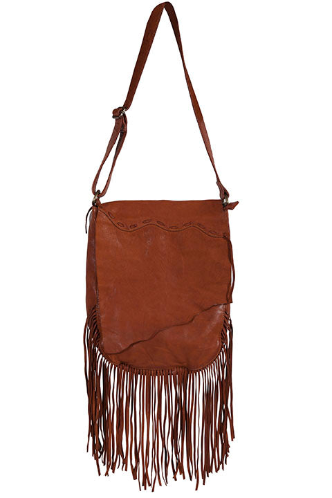 Scully Leather Shoulderbag with Flap Closure Fringe Front