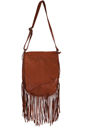 Scully Leather Shoulderbag with Flap Closure Fringe Front