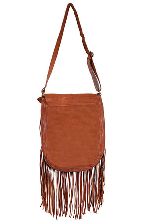 Scully Leather Shoulderbag with Flap Closure Fringe Back