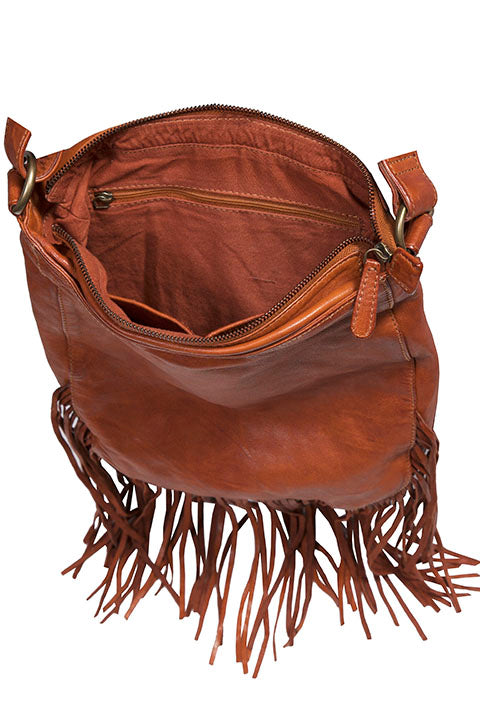 Scully Leather Shoulderbag with Flap Closure Fringe Interior