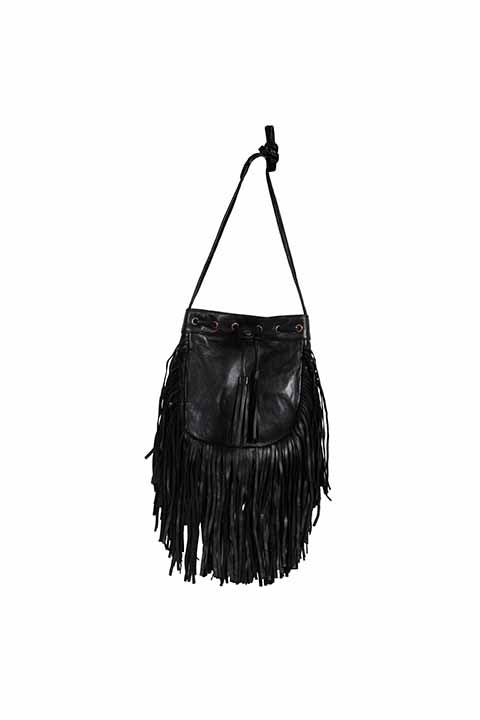 Scully Ladies' Leather Cinch Top Shoulder Bag with Fringe Brown Front