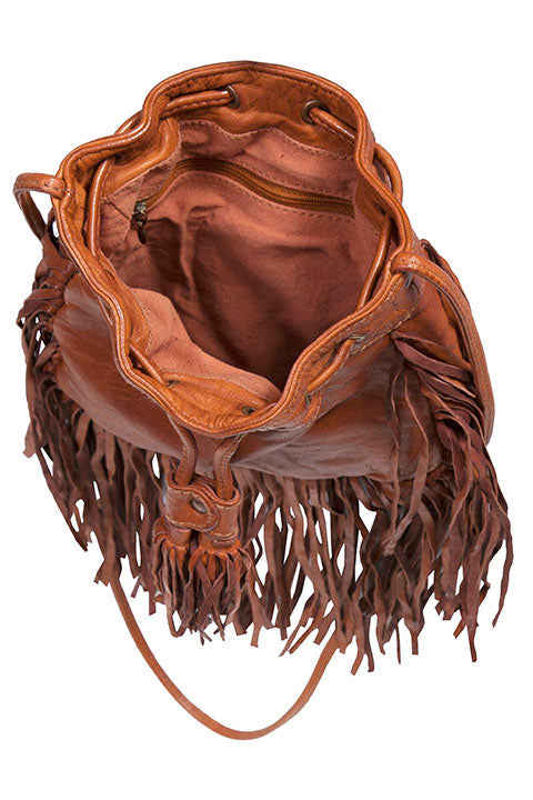 Scully Ladies' Leather Cinch Top Shoulder Bag with Fringe Interior 