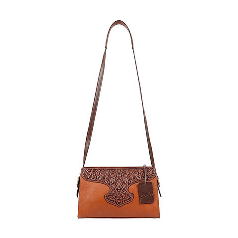Scully Leather Co. Compact Shoulder Bag with Tooling Front