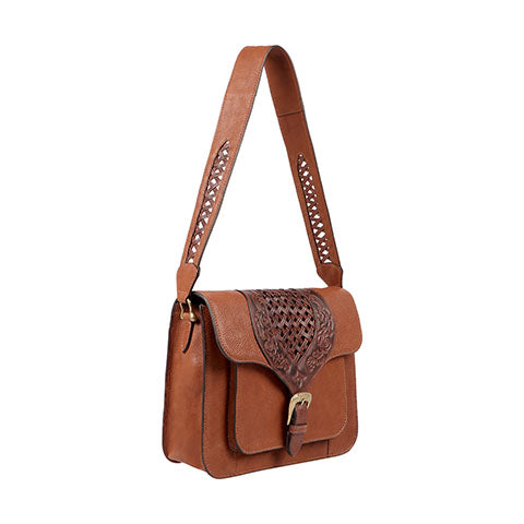 Scully Co. Leather Shoulder Handbag with Embossed Floral Center Side