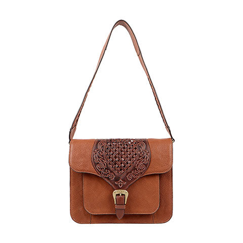 Scully Co. Leather Shoulder Handbag with Embossed Floral Center Front
