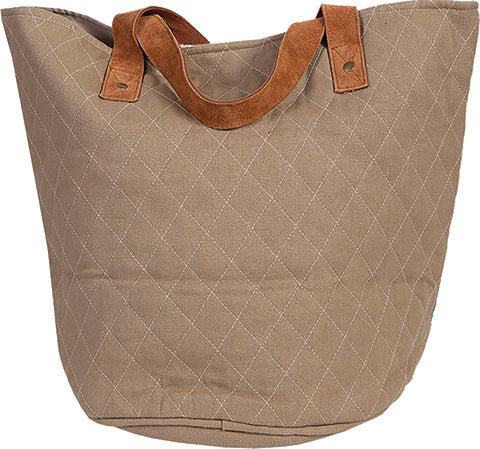 Scully Woven Handbag Geometric Print with Suede Handles Front