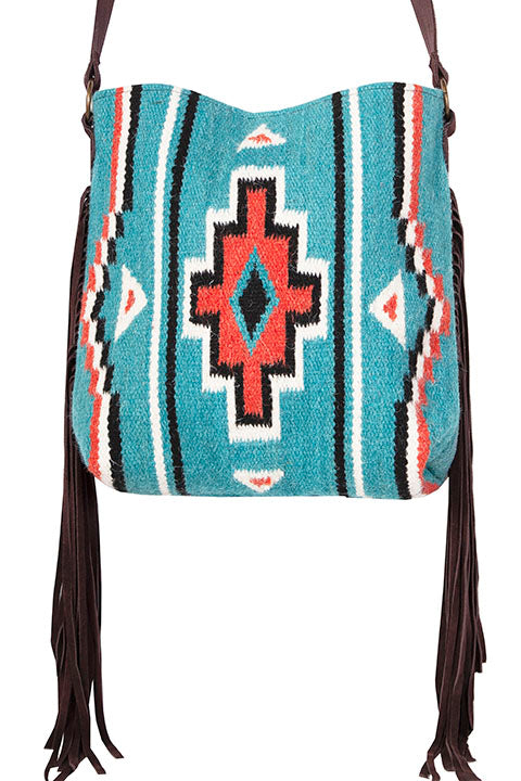 Scully Handbag Southwest Print Leather Fringe Back