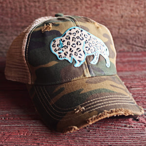 Original Cowgirl Clothing Cap Bison Camo with Leopard Spots