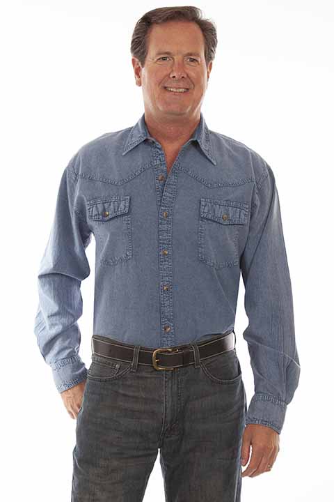Cantina Collection for Men Denim Western Yoke Button Front Shirt