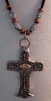 Necklace Old California Style Cross with Beads