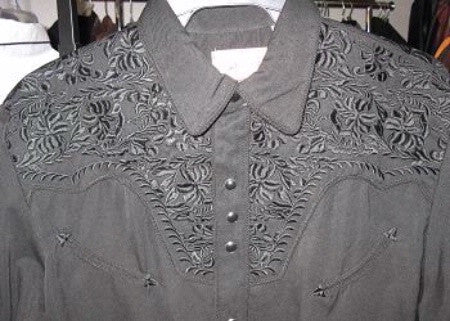 Vintage Inspired Western Shirt Mens Scully Gunfighter Charcoal Front Details