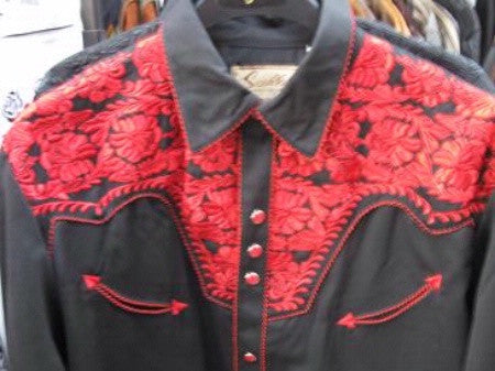 Vintage Inspired Western Shirt Ladies Scully Gunfighter Crimson Black Front XS-2XL
