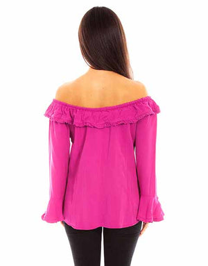 Scully Ladies' Honey Creek Off The Shoulder Top with Ruffles Pink Back