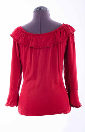 Scully Ladies' Honey Creek Off The Shoulder Top with Ruffles Red Back