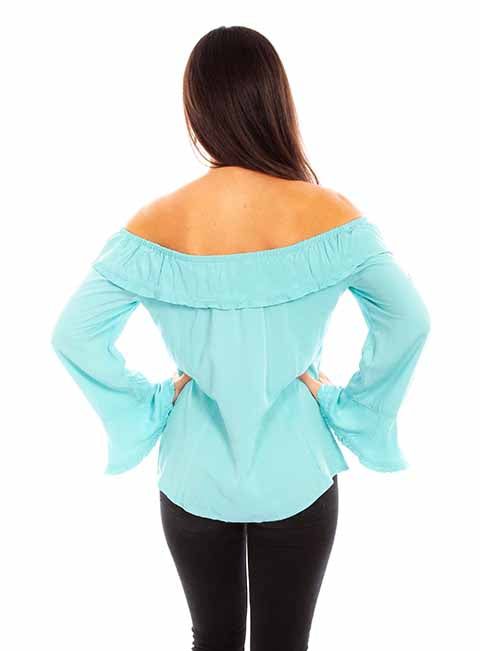 Scully Ladies' Honey Creek Off The Shoulder Top with Ruffles Turquoise Back