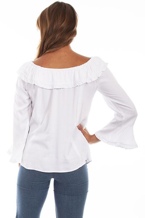 Scully Ladies' Honey Creek Off The Shoulder Top with Ruffles White Back