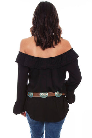 Scully Ladies' Honey Creek Off The Shoulder Top with Ruffles Black Back