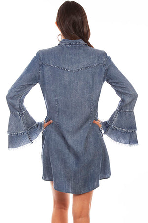 Scully Honey Creek Double Ruffle Cuff Western Denim Dress #719619