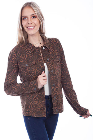 Scully Honey Creek Ladies' Leopard Denim Jacket Front #719642