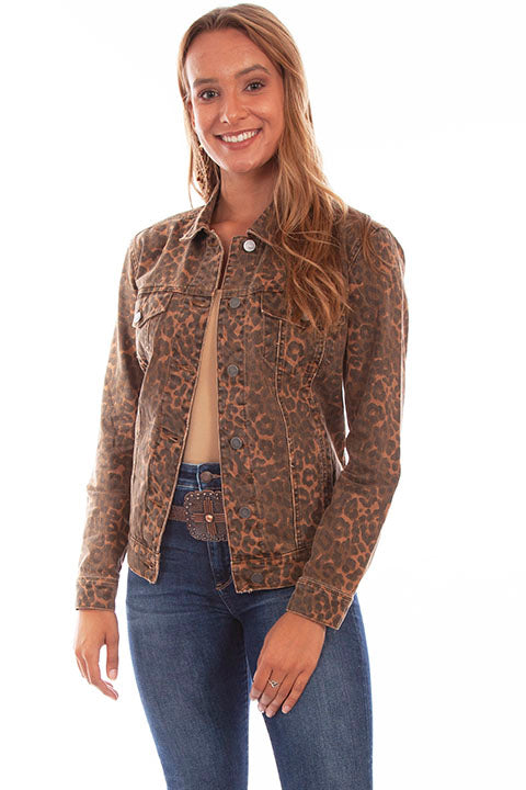 Scully Honey Creek Ladies' Leopard Denim Jacket Front  #719642