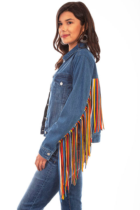 Scully Honey Creek Ladies' Denim Jacket Serape Fringe Back HC652