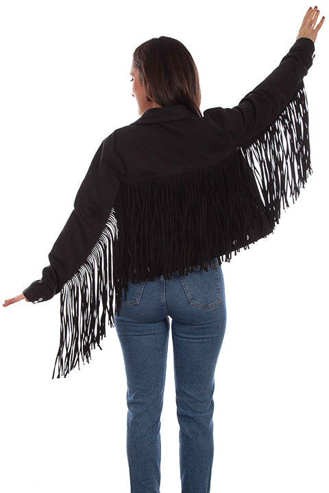 Scully Honey Creek Black Denim Jacket with Black Fringe Front