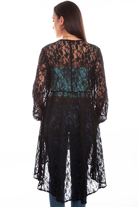 knee length dresses for ladies Black Long Lace Duster – Boho Pucker Jacket for Women | Made in USA