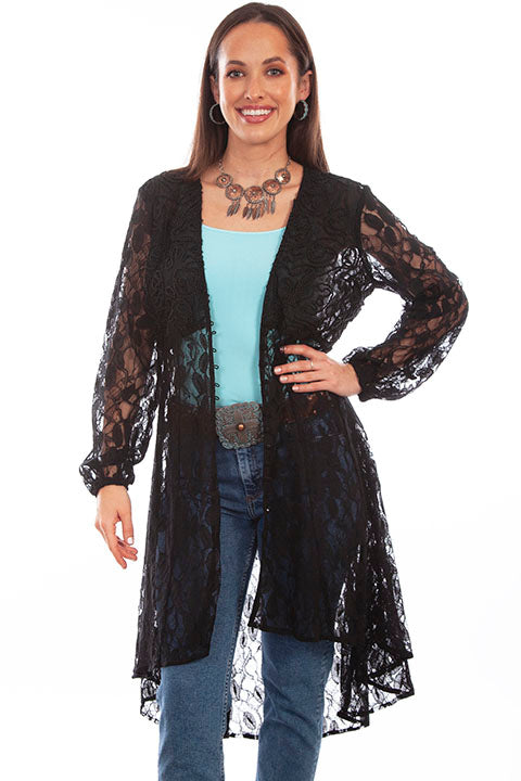 Scully Honey Creek Ladies' Floral Lace Duster Black Front