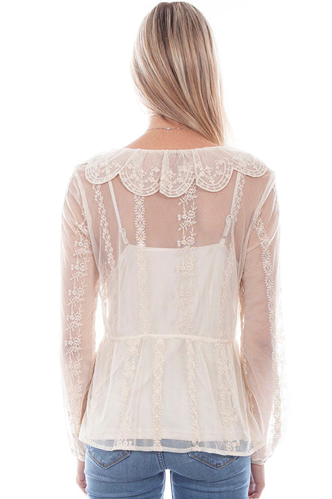 Scully Honey Creek Ladies' Mesh Tie Front Ivory
