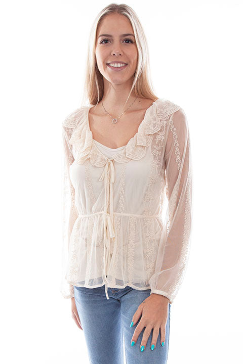 Scully Honey Creek Ladies' Mesh Tie Front Ivory