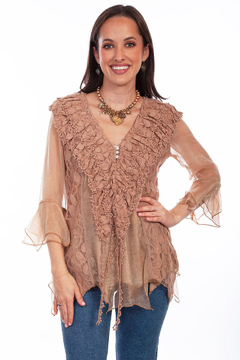 Scully Honey Creek Ladies' Lace Pullover Natural Front