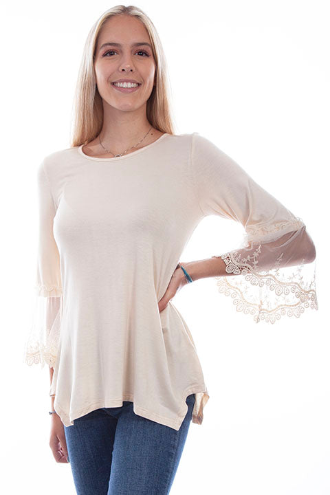 Scullly Ladies' Honey Creek Solid Top Crochet Sleeves Front