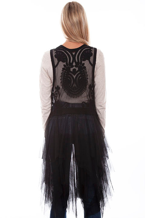 Scully Honey Creek Ladies' Embroidered Tulle Vest Black Back