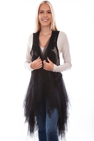 Scully Honey Creek Ladies' Embroidered Tulle Vest Black Front