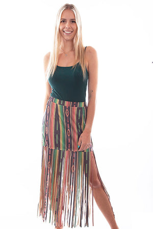Scully Honey Creek Serape Stripe Skirt with Fringe Front