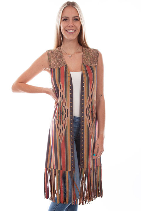 Scully Honey Creek Ladies' Serape Vest Long Fringe Front