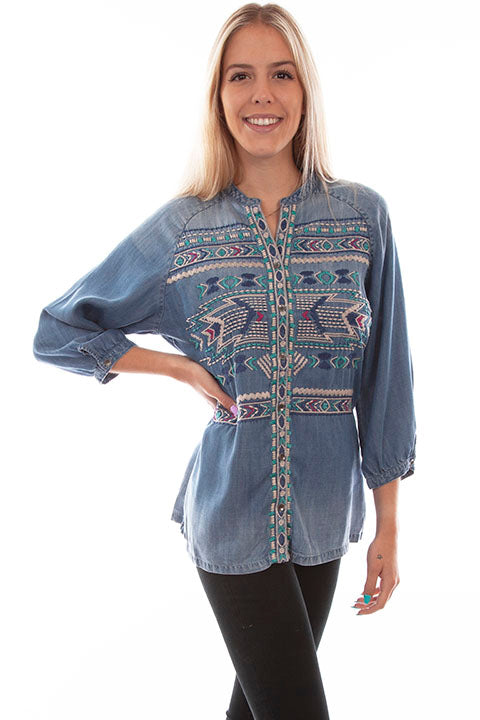 Scully Honey Creek Ladies' Aztec Embroidered Denim Front