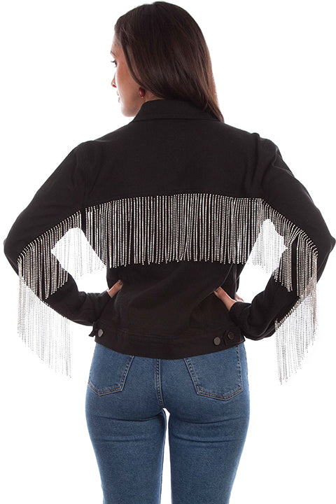 Scully Honey Creek Ladies' Black Denim Crystal Fringe Back