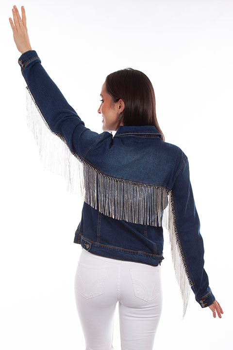 Scully Honey Creek Ladies' Denim Jacket Rhinestone Fringe Front