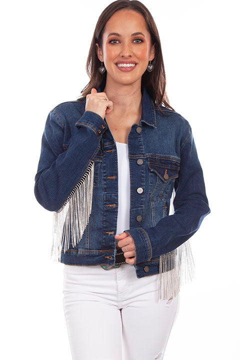 Scully Honey Creek Ladies' Denim Jacket Rhinestone Fringe Front