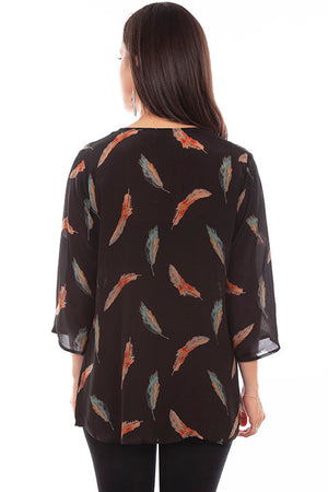 Scully Ladies' Honey Creek Feather Print Blouse