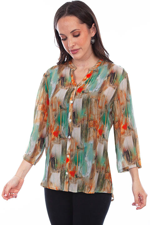 Scully Ladies' Honey Creek Watercolor Print Blouse