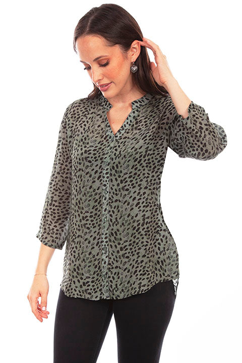 Scully Ladies' Honey Creek Grey Animal Print Blouse