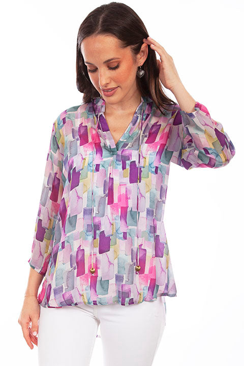 Scully Honey Creek Ladies' Lavender Print Blouse Front