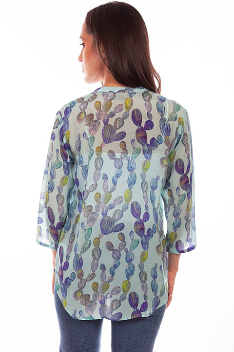 Scully Honey Creek Ladies' Aqua Print Blouse Front