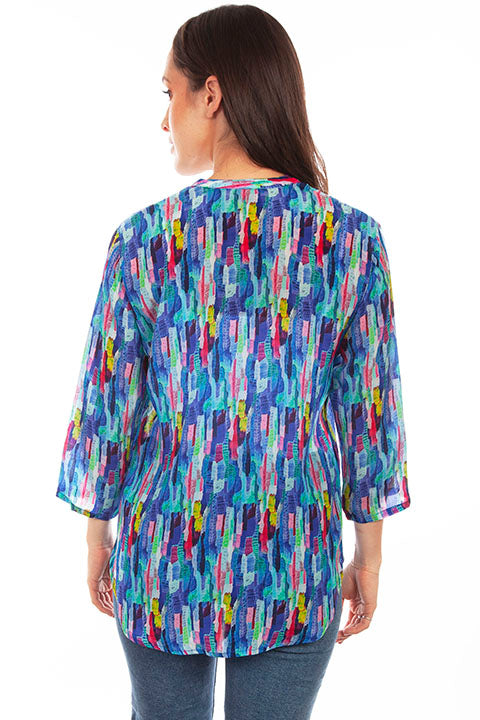 Scully Ladies' Honey Creek Blouse Dazzling Blue Print Front