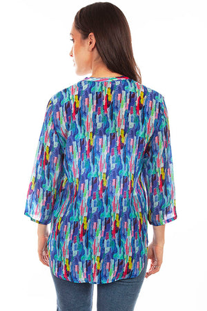 Scully Ladies' Honey Creek Blouse Dazzling Blue Print Back