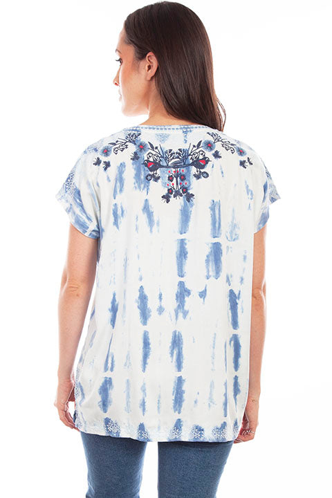 Scully Honey Creek Ladies' Embroidered Top Light Blue Back