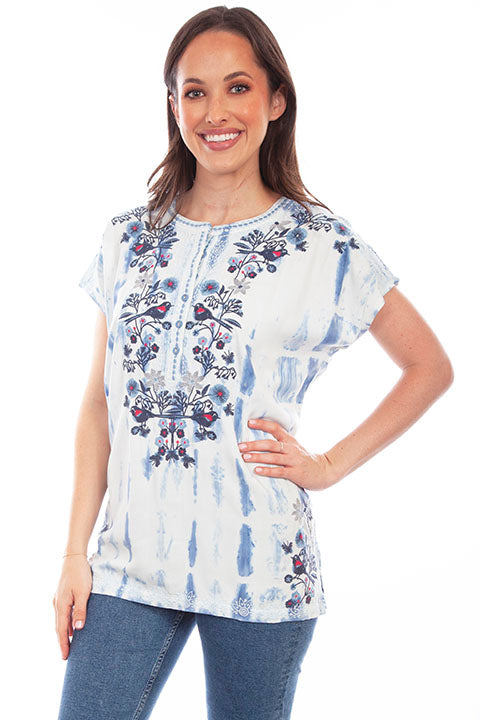 Scully Honey Creek Ladies' Embroidered Top Light Blue Front