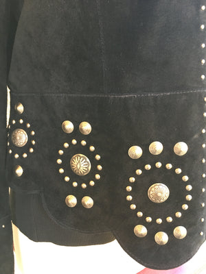 Scully Women's Suede Jacket with Gold Concho and Stud Accents Black Side and Cuff View